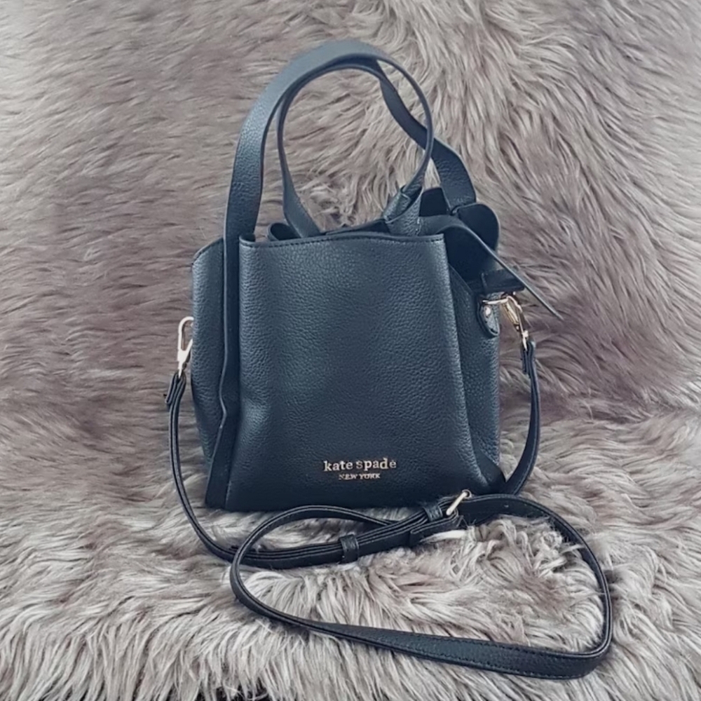 Kate Spade Black Pebbled Leather Mini Tote Bag Top Handle Convertible Crossbody